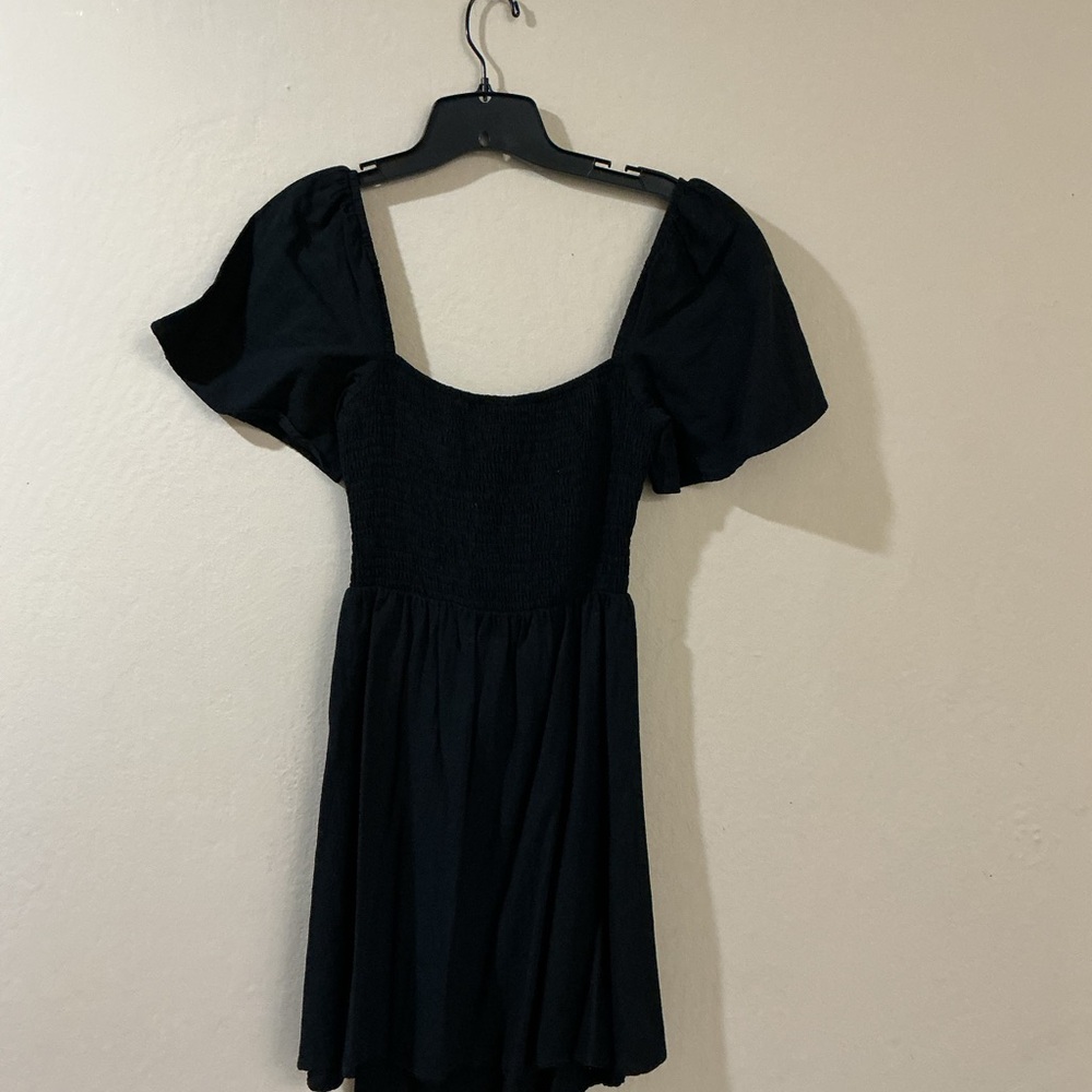 Lulu's Black Puff Sleeve Mini Dress